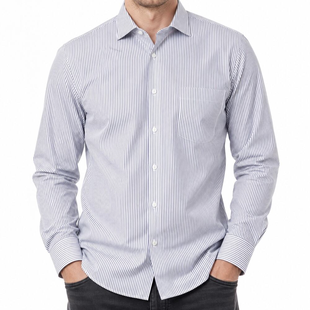 Ted Baker Shirt Mens 15.5 Blue White Striped Button Up Long Sleeve